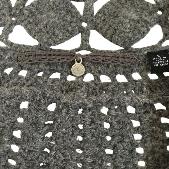 ANTHROPOLOGIE Women Gray Crochet Angora Sweater V-Neck Orenburg Knit Boho XS - Picture 8 of 10